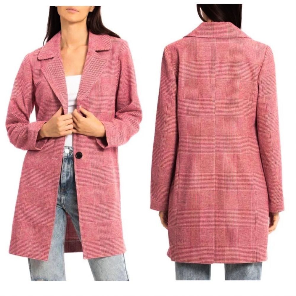 Anthropologie Avec Les Filles Red Houndstooth Plaid Longline Blazer NEW Size XL